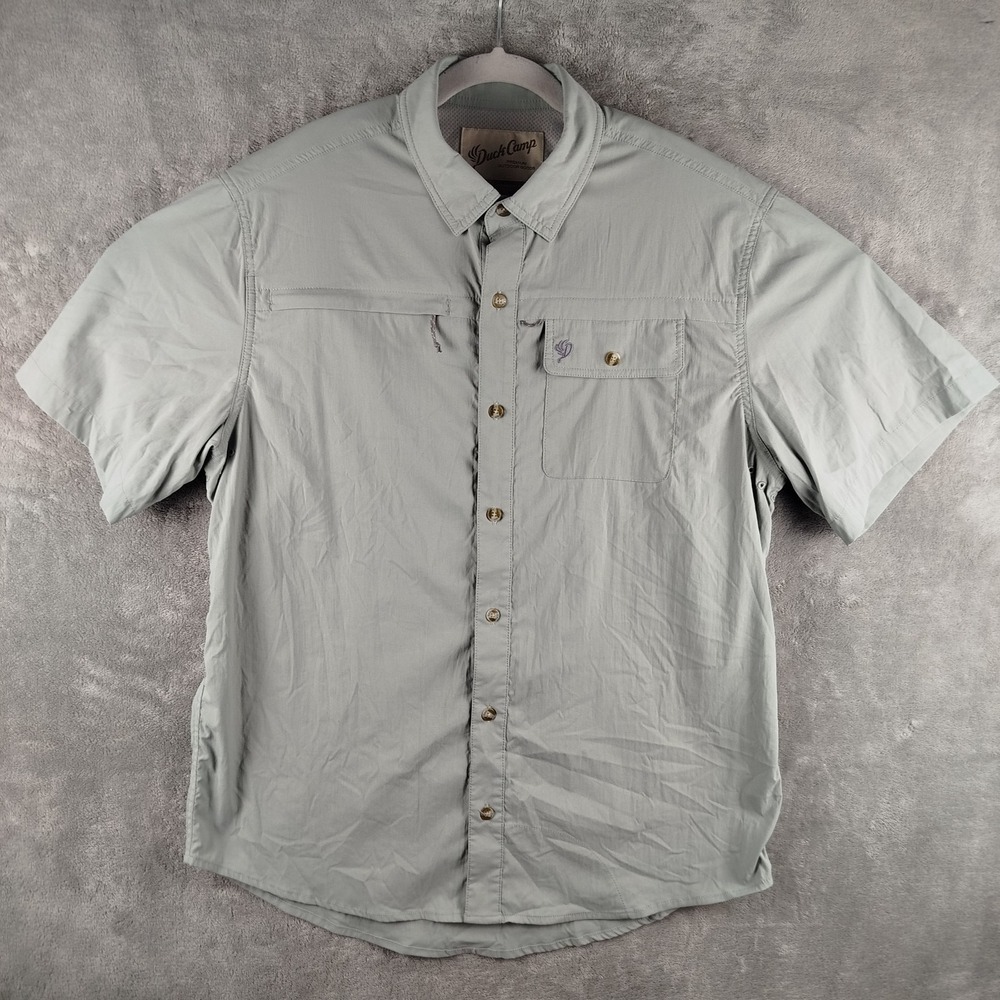 Duck Camp Short Sleeve Vented Shirt Mens XL Gray Hunting Fishing Magnet Pocket